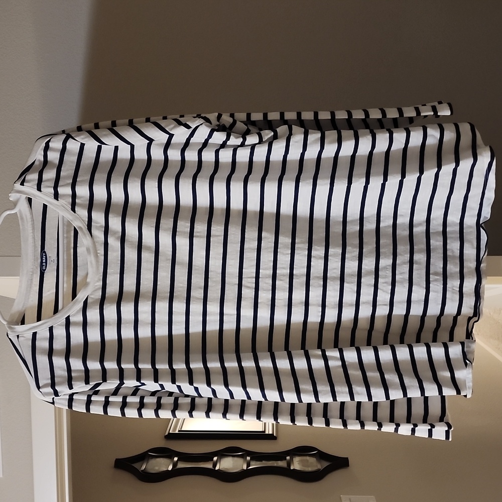💙🤍 Old Navy Plus Size Long Sleeve Cotton Tee White & Blue Stripes 4X 🤍💙